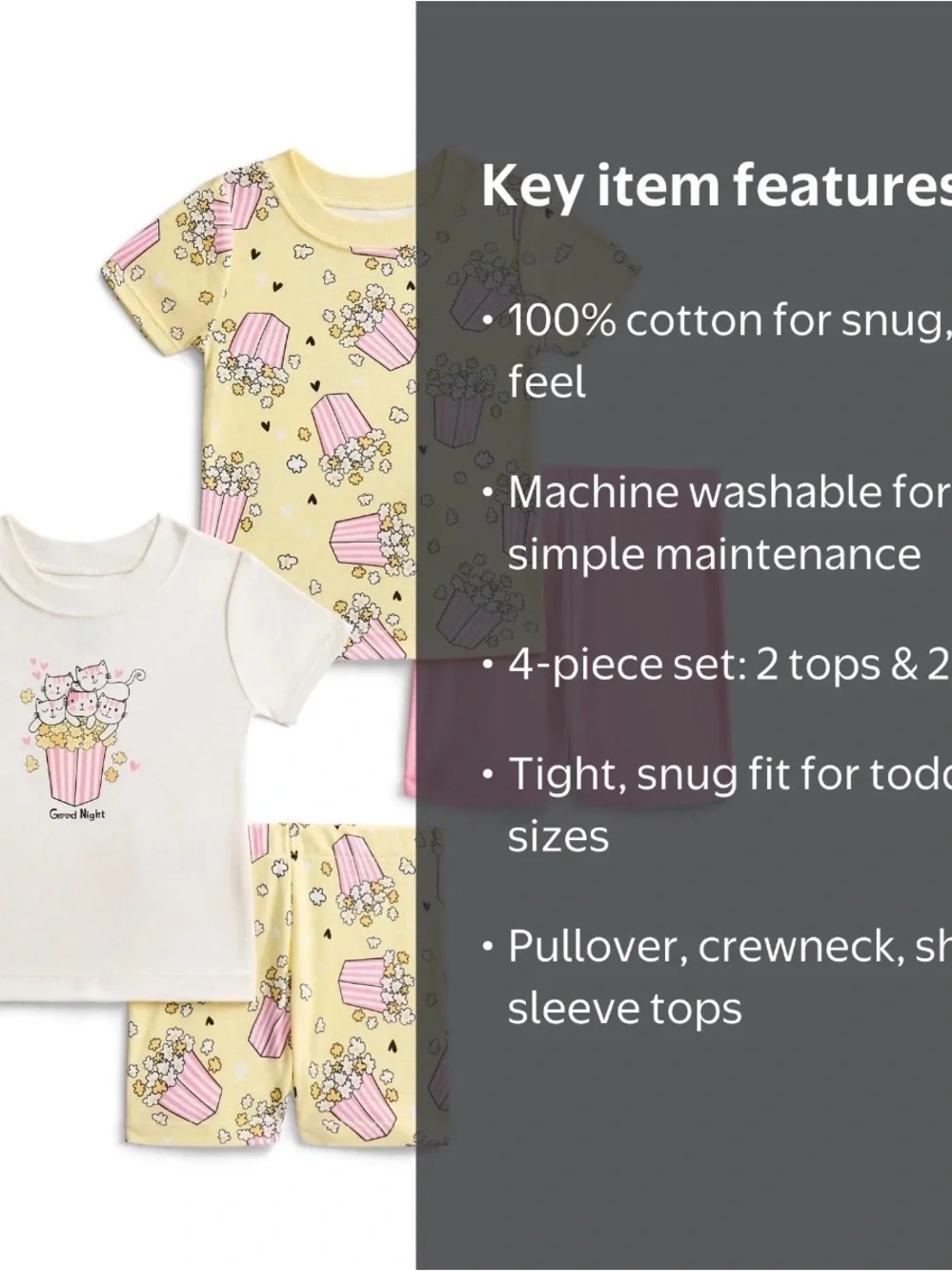 wonder nation Yellow & Pink Popcorn and Kitty Pajama Set